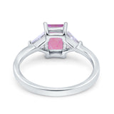 Emerald Cut Art Deco Engagement Ring Simulated Cubic Zirconia 925 Sterling Silver
