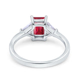 Emerald Cut Art Deco Engagement Ring Simulated Cubic Zirconia 925 Sterling Silver