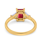 Emerald Cut Art Deco Engagement Ring Simulated Cubic Zirconia 925 Sterling Silver