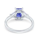 Emerald Cut Art Deco Engagement Ring Simulated Cubic Zirconia 925 Sterling Silver