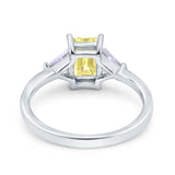 Emerald Cut Art Deco Engagement Ring Simulated Cubic Zirconia 925 Sterling Silver