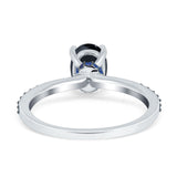 Oval Art Deco Engagement Ring Side Stone Simulated Blue Sapphire 925 Sterling Silver