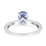 Oval Art Deco Engagement Ring Side Stone Simulated Blue Sapphire 925 Sterling Silver