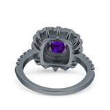 Halo Vintage Style Art Deco Solitaire Accent Cushion Wedding Engagement Ring Round Simulated Cubic Zirconia 925 Sterling Silver