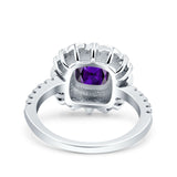 Halo Vintage Style Art Deco Solitaire Accent Cushion Wedding Engagement Ring Round Simulated Cubic Zirconia 925 Sterling Silver