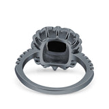 Halo Vintage Style Art Deco Solitaire Accent Cushion Wedding Engagement Ring Round Simulated Cubic Zirconia 925 Sterling Silver