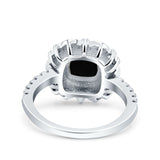 Halo Vintage Style Art Deco Solitaire Accent Cushion Wedding Engagement Ring Round Simulated Cubic Zirconia 925 Sterling Silver