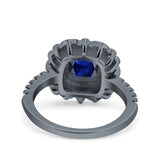 Halo Vintage Style Art Deco Solitaire Accent Cushion Wedding Engagement Ring Round Simulated Cubic Zirconia 925 Sterling Silver