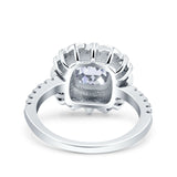 Halo Vintage Style Art Deco Solitaire Accent Cushion Wedding Engagement Ring Round Simulated Cubic Zirconia 925 Sterling Silver