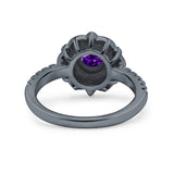 Halo Vintage Style Art Deco Solitaire Accent Wedding Engagement Ring Round Simulated Cubic Zirconia 925 Sterling Silver