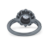 Halo Vintage Style Art Deco Solitaire Accent Wedding Engagement Ring Round Simulated Cubic Zirconia 925 Sterling Silver