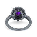 Halo Vintage Style Art Deco Solitaire Accent Oval Wedding Engagement Ring Simulated Cubic Zirconia 925 Sterling Silver