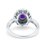 Halo Vintage Style Art Deco Solitaire Accent Oval Wedding Engagement Ring Simulated Cubic Zirconia 925 Sterling Silver