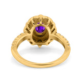 Halo Vintage Style Art Deco Solitaire Accent Oval Wedding Engagement Ring Simulated Cubic Zirconia 925 Sterling Silver