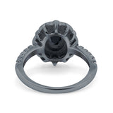 Halo Vintage Style Art Deco Solitaire Accent Oval Wedding Engagement Ring Simulated Cubic Zirconia 925 Sterling Silver