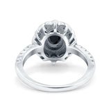 Halo Vintage Style Art Deco Solitaire Accent Oval Wedding Engagement Ring Simulated Cubic Zirconia 925 Sterling Silver