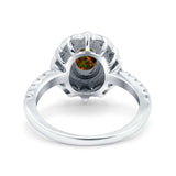 Halo Vintage Style Art Deco Solitaire Accent Oval Wedding Engagement Ring Simulated Cubic Zirconia 925 Sterling Silver