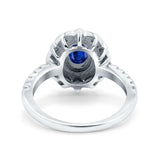 Halo Vintage Style Art Deco Solitaire Accent Oval Wedding Engagement Ring Simulated Cubic Zirconia 925 Sterling Silver