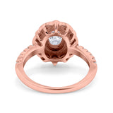 Halo Vintage Style Art Deco Solitaire Accent Oval Wedding Engagement Ring Simulated Cubic Zirconia 925 Sterling Silver