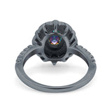 Halo Vintage Style Art Deco Solitaire Accent Oval Wedding Engagement Ring Simulated Cubic Zirconia 925 Sterling Silver