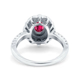 Halo Vintage Style Art Deco Solitaire Accent Oval Wedding Engagement Ring Simulated Cubic Zirconia 925 Sterling Silver