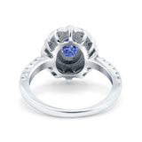 Halo Vintage Style Art Deco Solitaire Accent Oval Wedding Engagement Ring Simulated Cubic Zirconia 925 Sterling Silver