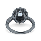 Halo Vintage Style Art Deco Solitaire Accent Oval Wedding Engagement Ring Simulated Cubic Zirconia 925 Sterling Silver