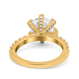 Vintage Art Deco Wedding Ring Round Simulated Cubic Zirconia 925 Sterling Silver