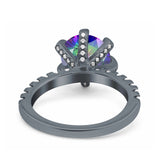 Vintage Art Deco Wedding Ring Round Simulated Cubic Zirconia 925 Sterling Silver