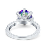 Vintage Art Deco Wedding Ring Round Simulated Cubic Zirconia 925 Sterling Silver