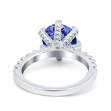 Vintage Art Deco Wedding Ring Round Simulated Cubic Zirconia 925 Sterling Silver