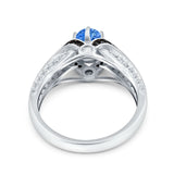 Art Deco Oval Engagement Ring Black Simulated Cubic Zirconia 925 Sterling Silver