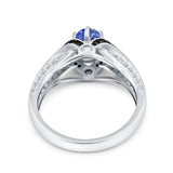 Art Deco Oval Engagement Ring Black Simulated Cubic Zirconia 925 Sterling Silver