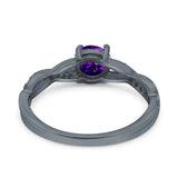 Art Deco Wedding Engagement Ring Round Simulated Cubic Zirconia 925 Sterling Silver