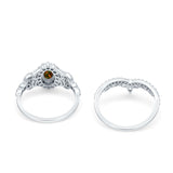 Marquise Art Deco Band Wedding Engagement Bridal Ring Oval Accent Vintage Round Simulated Cubic Zirconia 925 Sterling Silver