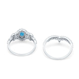 Marquise Art Deco Band Wedding Engagement Bridal Ring Oval Accent Vintage Round Simulated Cubic Zirconia 925 Sterling Silver