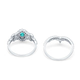 Marquise Art Deco Band Wedding Engagement Bridal Ring Oval Accent Vintage Round Simulated Cubic Zirconia 925 Sterling Silver