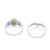 Marquise Art Deco Band Wedding Engagement Bridal Ring Oval Accent Vintage Round Simulated Cubic Zirconia 925 Sterling Silver