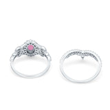 Marquise Art Deco Band Wedding Engagement Bridal Ring Oval Accent Vintage Round Simulated Cubic Zirconia 925 Sterling Silver