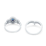 Marquise Art Deco Band Wedding Engagement Bridal Ring Oval Accent Vintage Round Simulated Cubic Zirconia 925 Sterling Silver