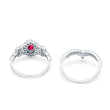 Marquise Art Deco Band Wedding Engagement Bridal Ring Oval Accent Vintage Round Simulated Cubic Zirconia 925 Sterling Silver