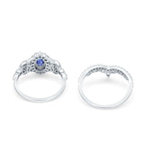 Marquise Art Deco Band Wedding Engagement Bridal Ring Oval Accent Vintage Round Simulated Cubic Zirconia 925 Sterling Silver