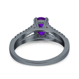 Split Shank Halo Oval Wedding Engagement Ring Round Black Simulated Cubic Zirconia 925 Sterling Silver