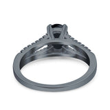 Split Shank Halo Oval Wedding Engagement Ring Round Black Simulated Cubic Zirconia 925 Sterling Silver