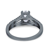 Split Shank Halo Oval Wedding Engagement Ring Round Black Simulated Cubic Zirconia 925 Sterling Silver