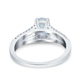 Split Shank Halo Oval Wedding Engagement Ring Round Black Simulated Cubic Zirconia 925 Sterling Silver