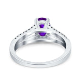 Split Shank Halo Oval Wedding Engagement Ring Round Black Simulated Cubic Zirconia 925 Sterling Silver