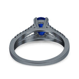 Split Shank Halo Oval Wedding Engagement Ring Round Black Simulated Cubic Zirconia 925 Sterling Silver