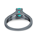 Split Shank Halo Oval Wedding Engagement Ring Round Black Simulated Cubic Zirconia 925 Sterling Silver