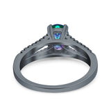 Split Shank Halo Oval Wedding Engagement Ring Round Black Simulated Cubic Zirconia 925 Sterling Silver